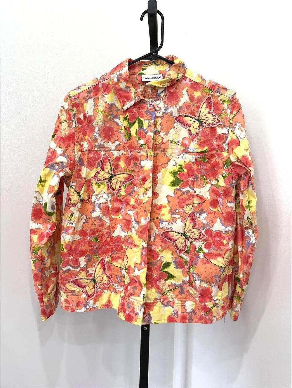 Breckenridge Women's Floral Butterfly Print Cotton Jacket Size S